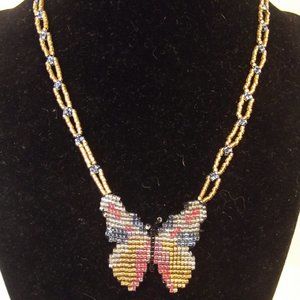 Artisan made Hand Beaded Butterfly Pendant necklace